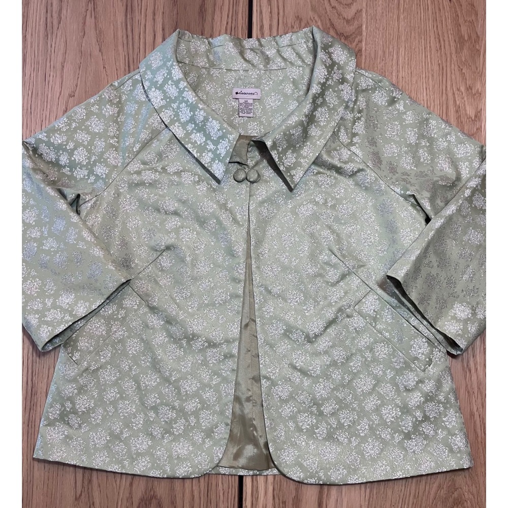 Elevenses‎ Floral Brocade Cropped Jacket 12 Green Metallic Shabby Chic Blazer